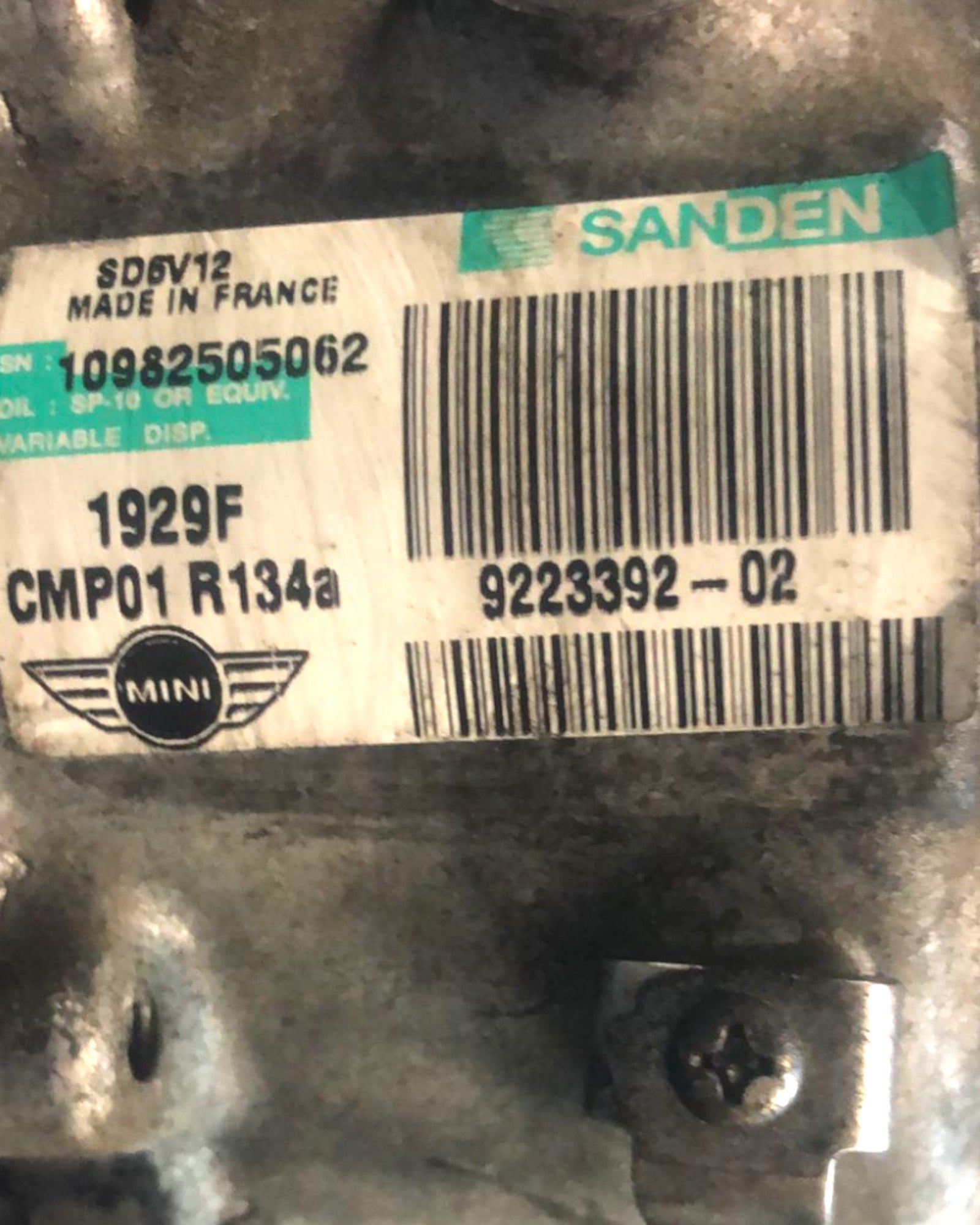 Compressore Aria Condizionata Mini Cooper One 1.6 Benzina (2007 > 2013) cod:9223392-02