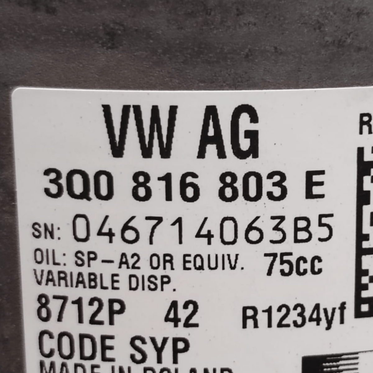 Compressore clima skoda kamiq 1.0 benzina cod: 3q0816803e (2018-)