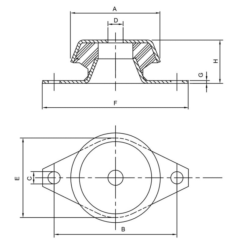 Supporto Antivibrante A Campana Con Foro Pessante | Diametro Ø 62 | Carico 192 BIBA-RICAMBI