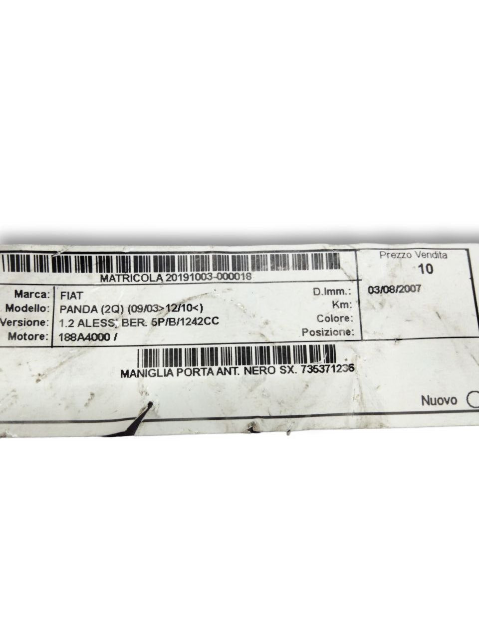Maniglia esterna porta anteriore sinistra sx Fiat Panda 169 (2003-2012) cod.735371236