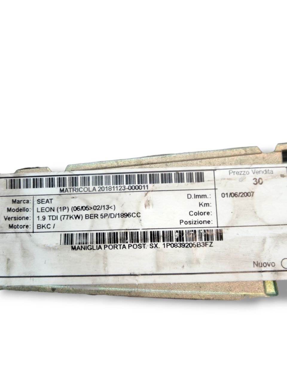 Maniglia esterna posteriore sinistra sx  Seat Leon 1P (2007) cod.1P0839205B3FZ