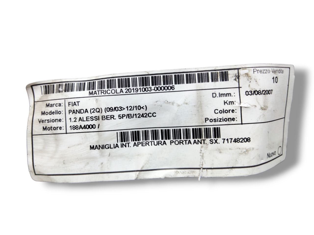 Maniglia interna porta anteriore sinistra sx Fiat Panda 169 (2003-2012) cod.71748208
