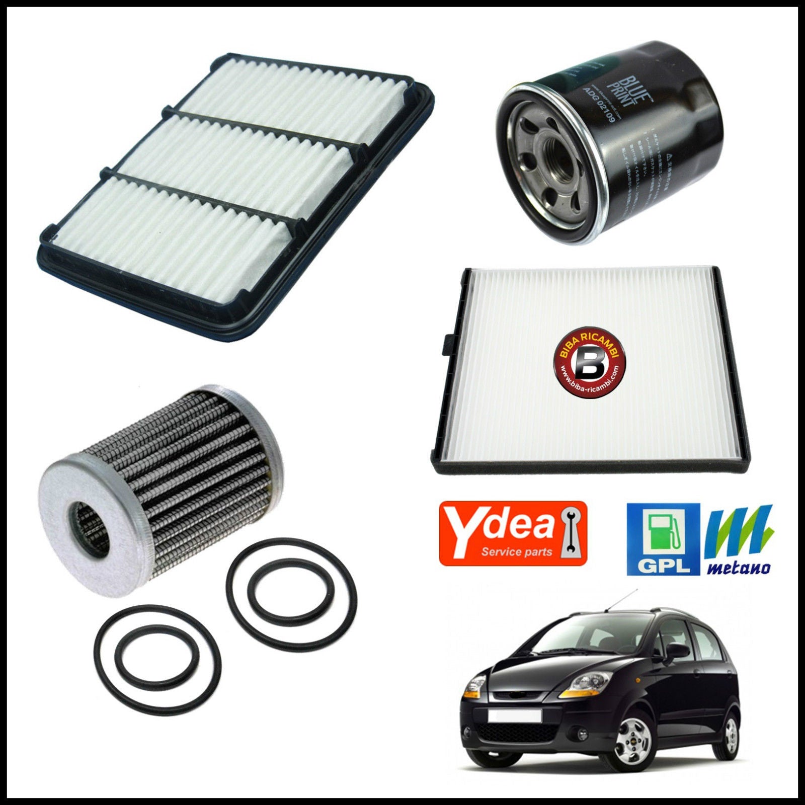 Kit Tagliando Filtri Per Chevrolet Matiz II 0.800 GPL 38kw/52cv dal 2005&gt; BIBA-RICAMBI