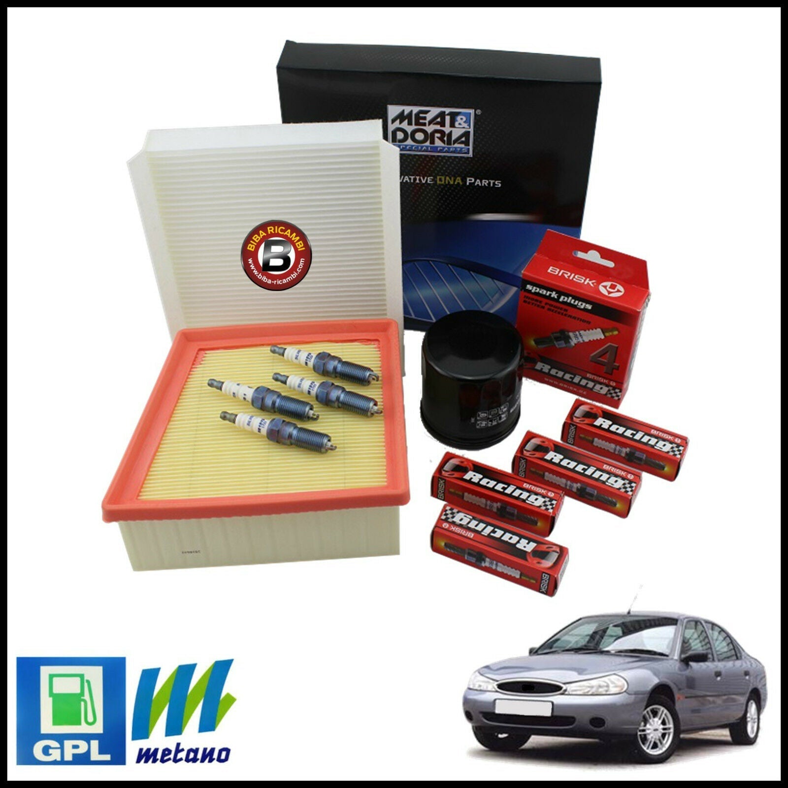 Kit Tagliando Filtri | Candele Per Ford Mondeo I 1.800 GPL 85kw/115cv dal 1996&gt; BIBA-RICAMBI