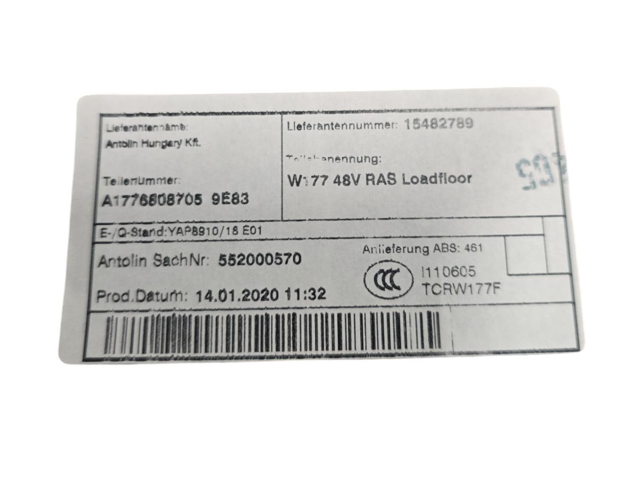 Pannello / Ripiano Porta Bagagli Mercedes-Benz Classe A w177 Cod : A1776808705 (2018>)