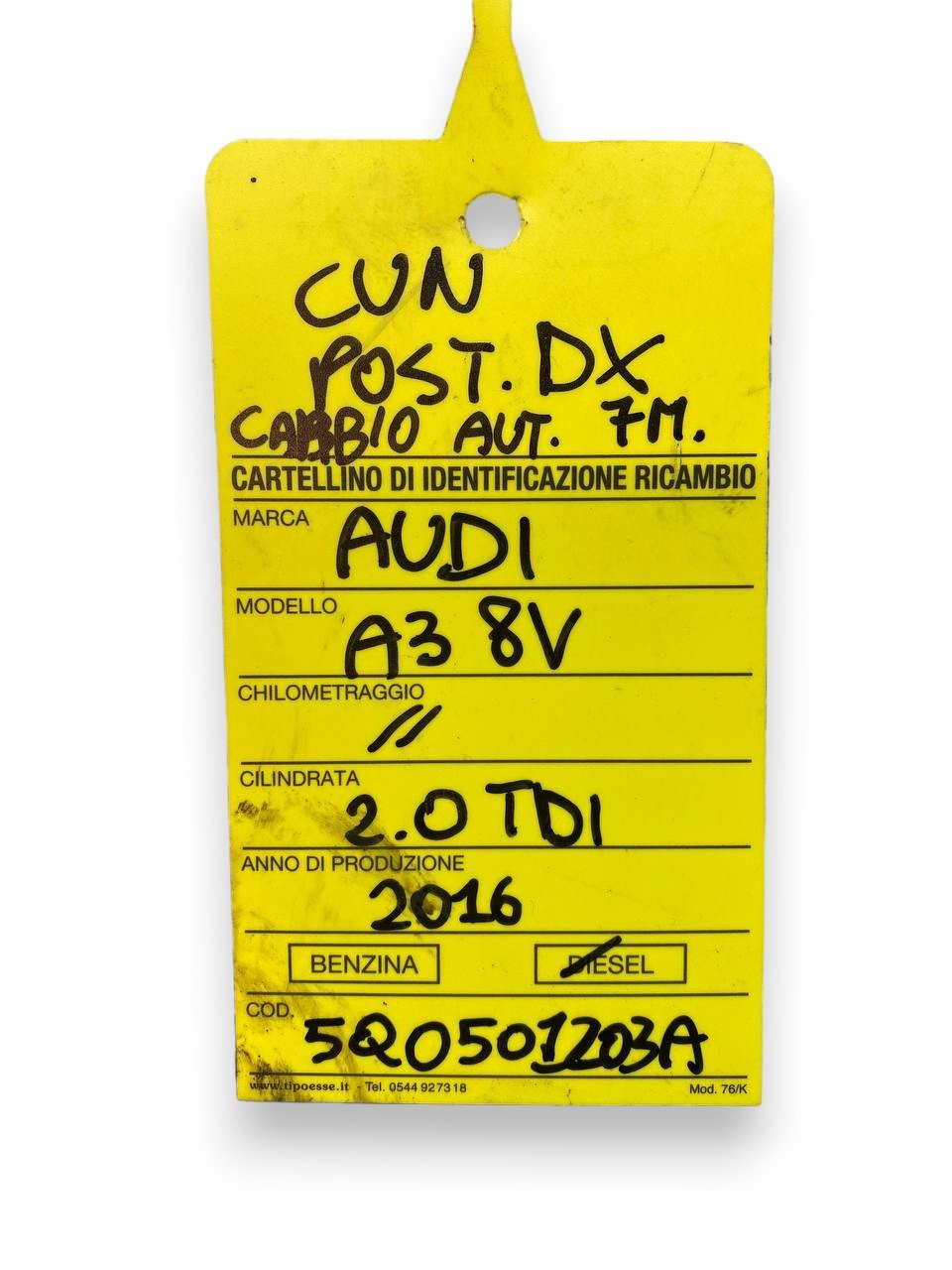 Semiasse / Albero Motore / Trasmissione posteriore destro (dx) Audi A3 8V 2.0 tdi (2016) Cambio Automatico cod: 5Q0501203A