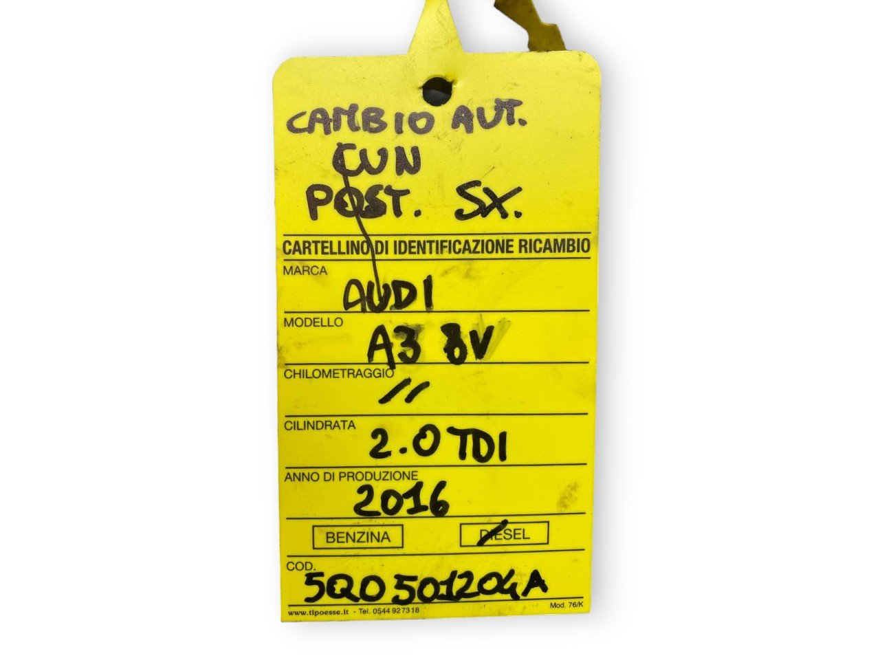 Semiasse / Albero Motore / Trasmissione posteriore sinistro (sx) Audi A3 8V 2.0 tdi (2016) Cambio Automatico cod: 5Q0501204A