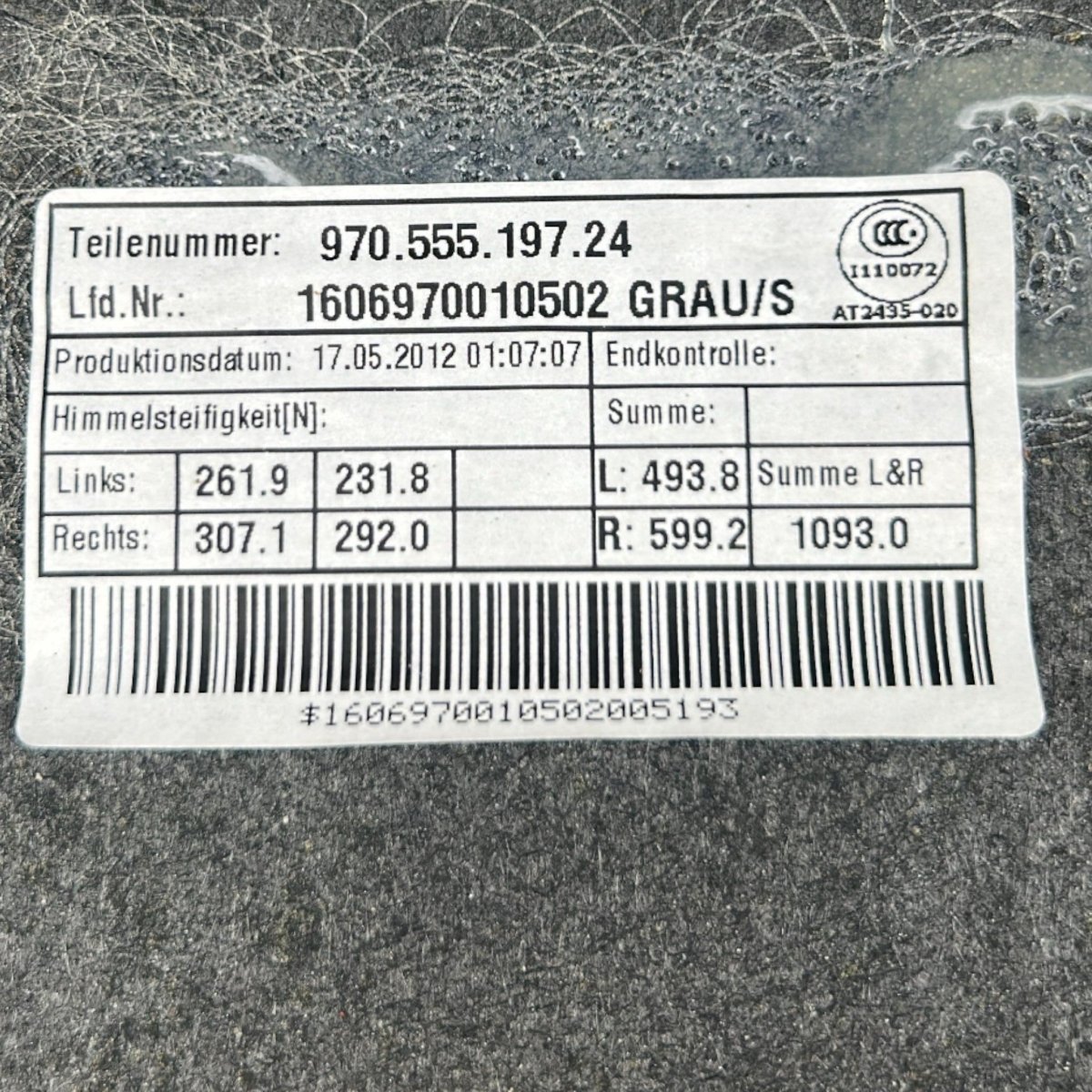 Sottotetto / Cielo Porsche Panamera I (970) cod.97055519724 (2009 > 2016)