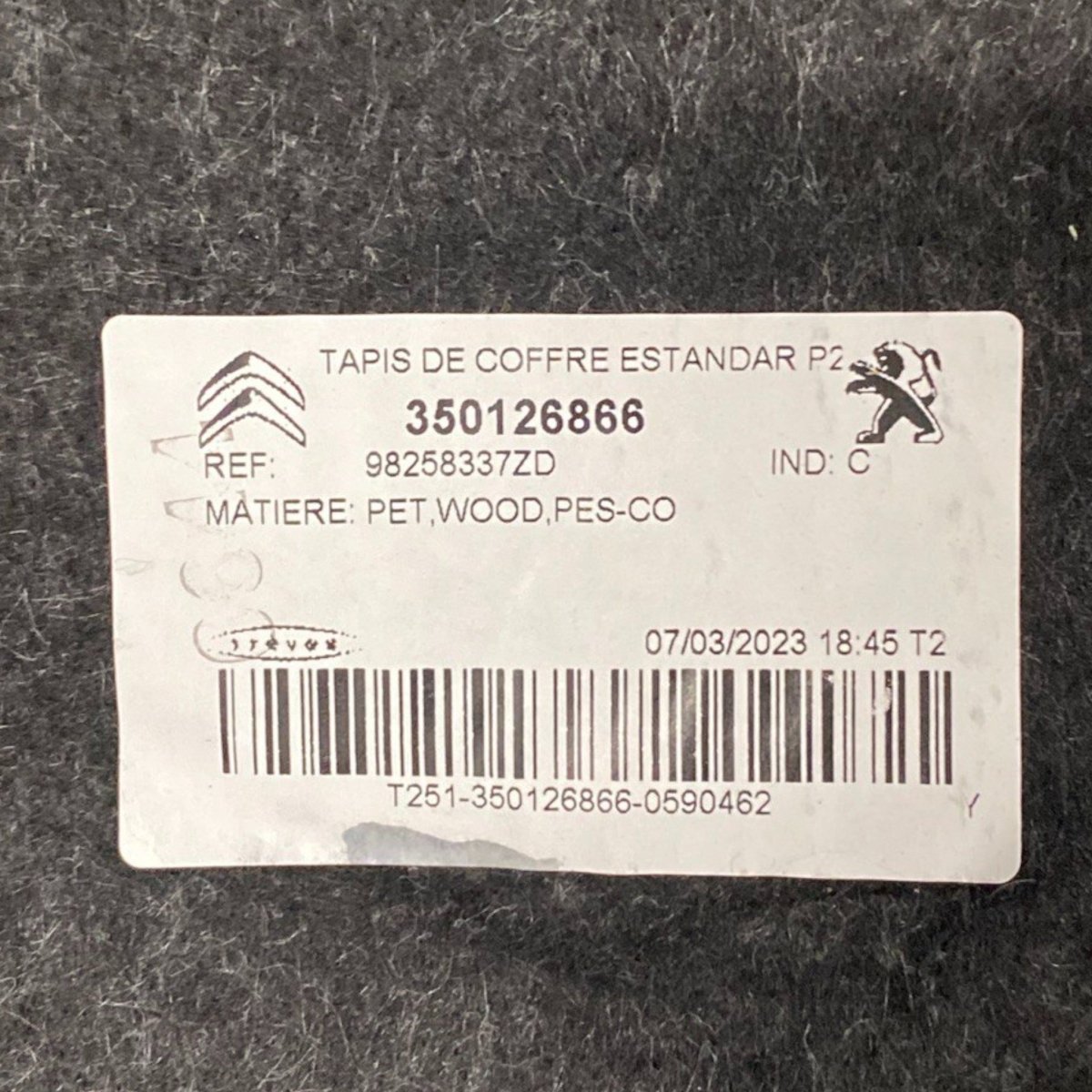 Tappeto / ripiano bagagliaio peugeot 2008 (2019-) Cod: 98258337zd